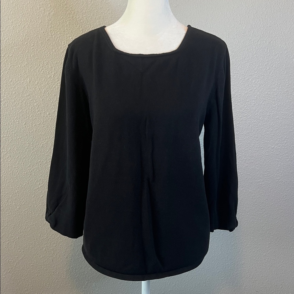 Coldwater Creek Lightweight Squareneck 3/4 Sleeve Knit Top Black Size Medium